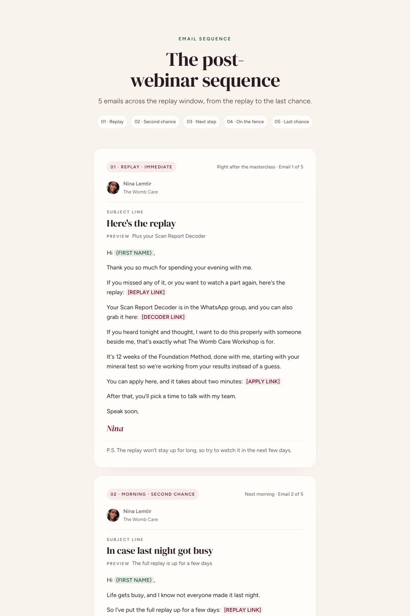 Post-webinar email sequence preview