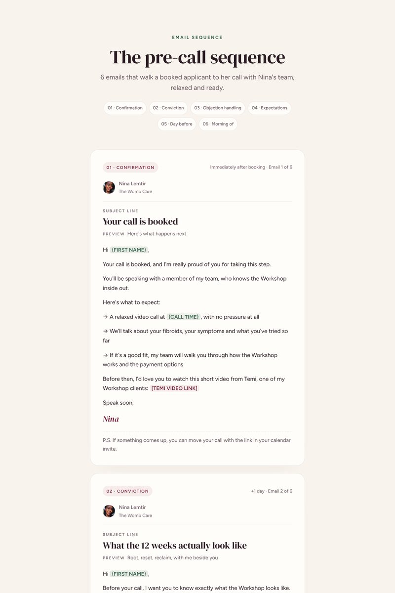 Pre-call email sequence preview